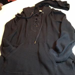 Splendid waffle weave hooded top with front pocket